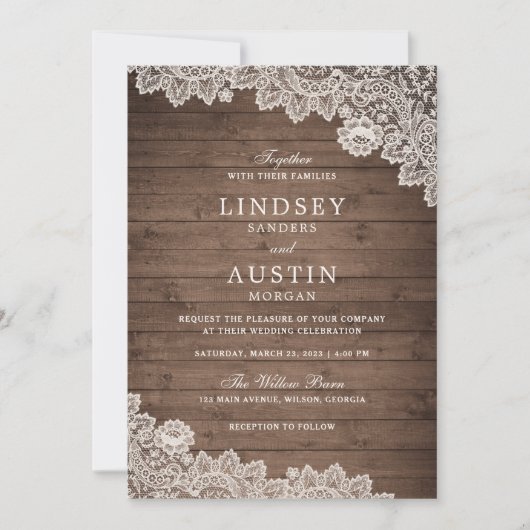 Rustic Wood Texture Lace Wedding Kaart (Voorkant)