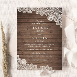 Rustic Wood Texture Lace Wedding Kaart