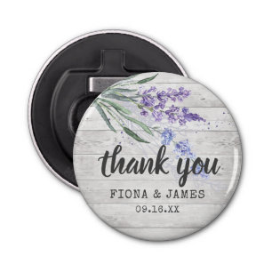 Rustic Wood Texture Lavender Weddenschap Button Flesopener