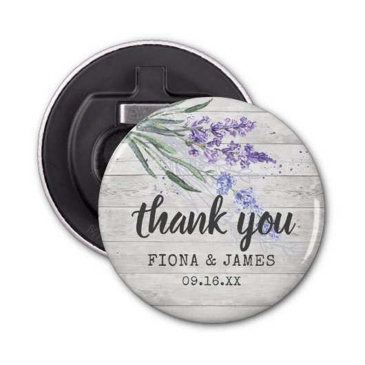 Rustic Wood Texture Lavender Weddenschap Button Flesopener (Voorkant)