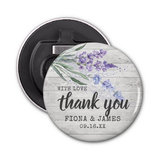 Rustic Wood Texture Lavender Weddenschap Button Flesopener (Voorkant)