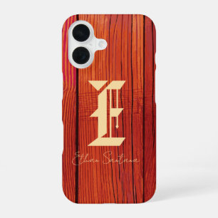 Rustic Wood Texture Monogram iPhone 16 Hoesje