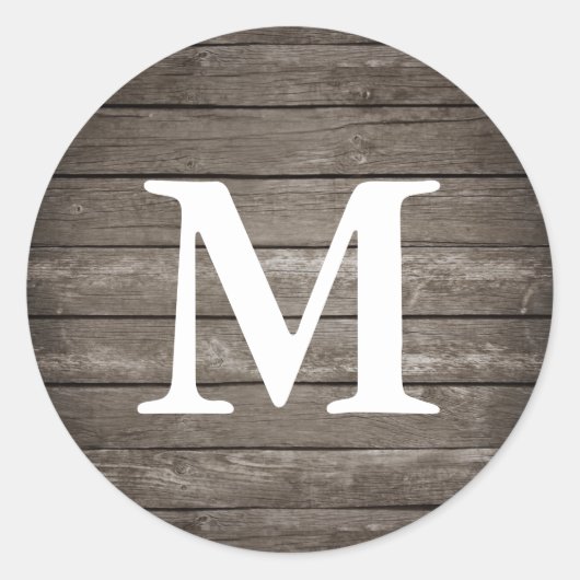 Rustic Wood Texture Monogram Ronde Sticker (Voorkant)