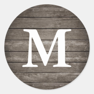Rustic Wood Texture Monogram Ronde Sticker