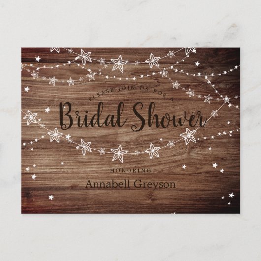 Rustic Wood Texture String Stars Vrijgezellenfeest Uitnodiging Briefkaart (Voorkant)