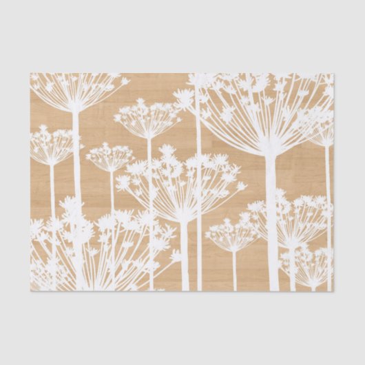 Rustic Wood textuur met White Dandelion Pattern Tissuepapier (Voorkant)