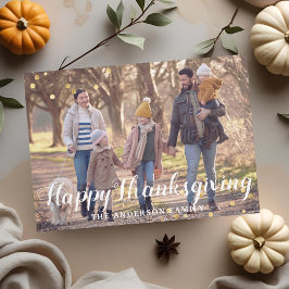 Rustic Wood Thanksgiving Familiefoto Feestdagenkaart