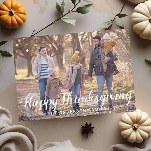 Rustic Wood Thanksgiving Familiefoto Feestdagenkaart