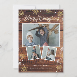 Rustic Wood Three Photo Collage Holiday Card Feestdagenkaart