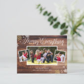 Rustic Wood Three Photo Holiday Briefkaart (Staand voorkant)