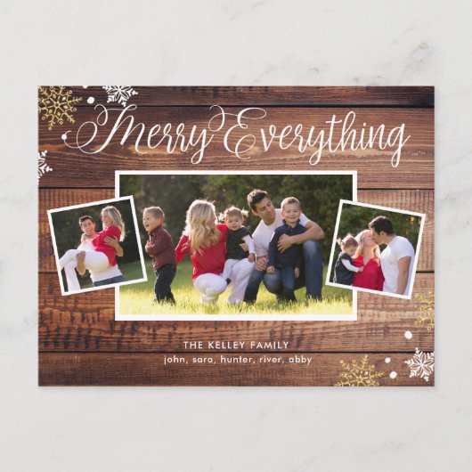 Rustic Wood Three Photo Holiday Briefkaart (Voorkant)