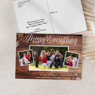 Rustic Wood Three Photo Holiday Briefkaart