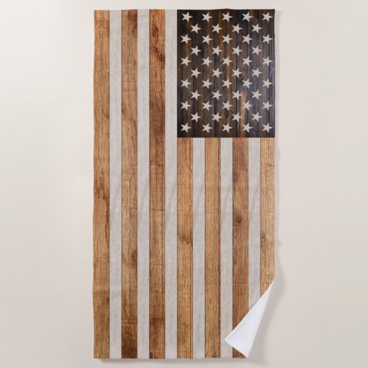 Rustic Wood Tone American Flag Horizontal Strandlaken (Voorkant)