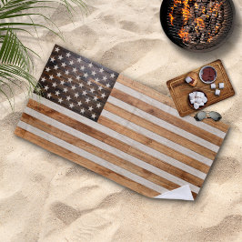 Rustic Wood Tone American Flag Horizontal Strandlaken