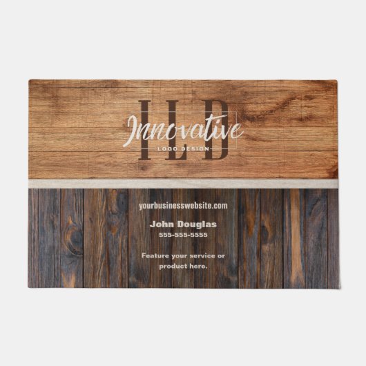 Rustic Wood Tone Business Logo Deurmat (Voorkant)