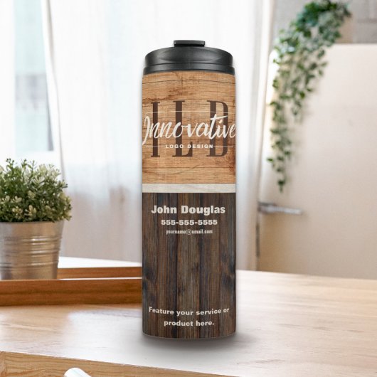 Rustic Wood Tone Business Logo Thermal Tumbler Thermosbeker