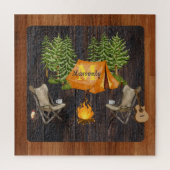 Rustic Wood tone Camping Monogram Legpuzzel (Verticaal)