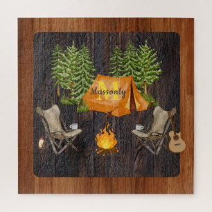 Rustic Wood tone Camping Monogram Legpuzzel