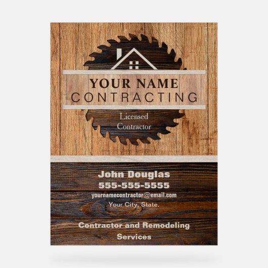 Rustic Wood Tone Contractor Logo Acryl Bord (Voorkant)