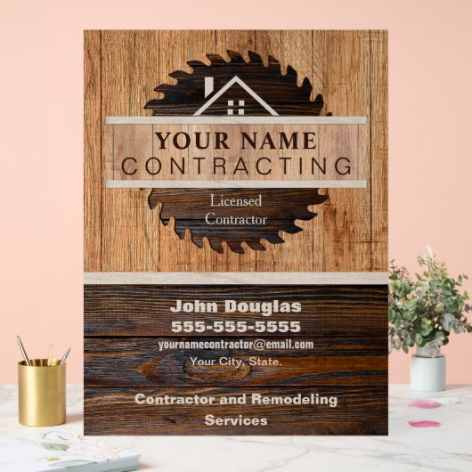 Rustic Wood Tone Contractor Logo Acryl Bord (Huwelijk)