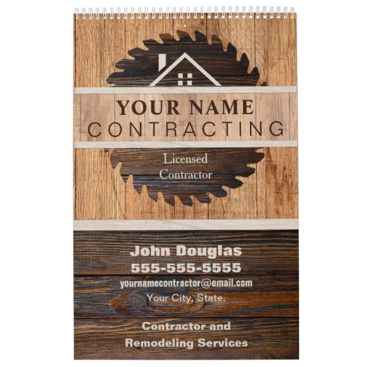 Rustic Wood Tone Contractor Logo Kalender (Hoes)