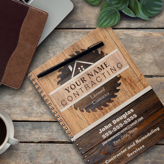 Rustic Wood Tone Contractor Logo Notitieboek
