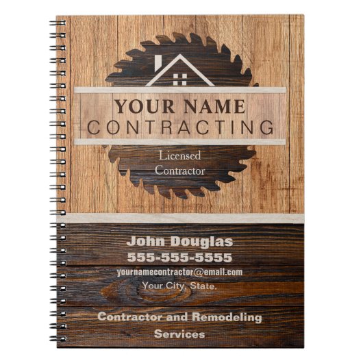 Rustic Wood Tone Contractor Logo Notitieboek (Voorkant)