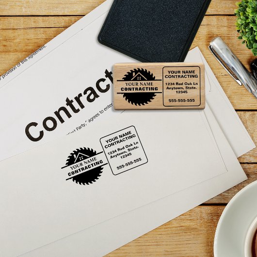 Rustic Wood Tone Contractor Logo Rubberstempel