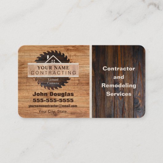 Rustic Wood Tone Contractor Logo Visitekaartje (Voorkant)