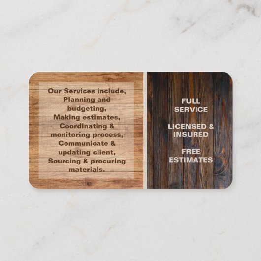 Rustic Wood Tone Contractor Logo Visitekaartje (Achterkant)