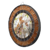Rustic Wood Tone Familienaam Foto Dart Board Dartbord (Voorkant Rechts)