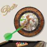 Rustic Wood Tone Familienaam Foto Dart Board Dartbord<br><div class="desc">Rustic Wood Tone Familienaam Foto Dartboard</div>