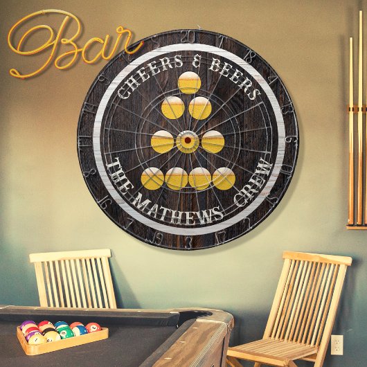 Rustic Wood Tone Grain Cheers in Beers drink Dartbord