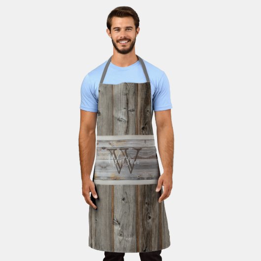 Rustic Wood Tone Grey Monogram Stripe Horizontale Schort (Gedragen)