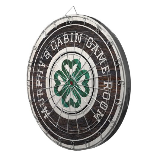 Rustic Wood Tone Irish Celtic 4 Leaf Clover Dartbord (Voorkant Rechts)