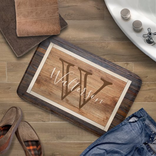Rustic Wood Tone Monogram Badmat