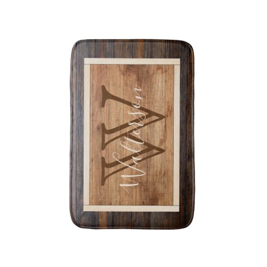 Rustic Wood Tone Monogram Badmat (Voorkant Verticaal)