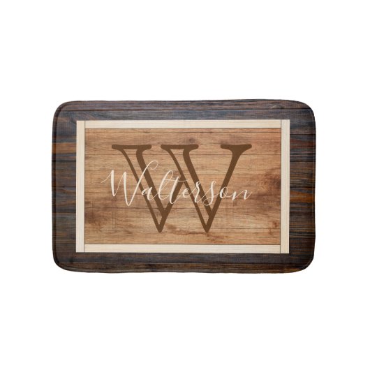Rustic Wood Tone Monogram Badmat (Voorkant)