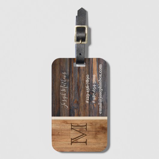 Rustic Wood Tone Monogram Bagagelabel (Voorkant (verticaal))