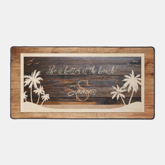 Rustic Wood Tone Monogram Beach Bureaumat (Voorkant)