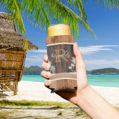 Rustic Wood Tone Monogram Beach Seltzer Blikjeskoeler