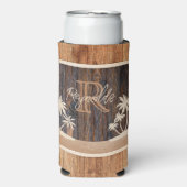Rustic Wood Tone Monogram Beach Seltzer Blikjeskoeler (Seltzer Voorkant)