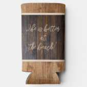 Rustic Wood Tone Monogram Beach Seltzer Blikjeskoeler (Achterkant)