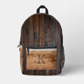 Rustic Wood Tone Monogram Bedrukte Rugzak (Voorkant)