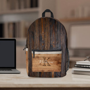 Rustic Wood Tone Monogram Bedrukte Rugzak