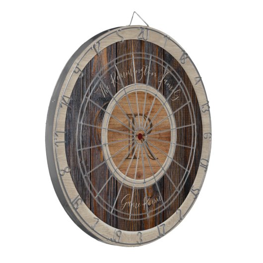 Rustic Wood Tone Monogram Brown en Tan Dartbord (Voorkant Links)