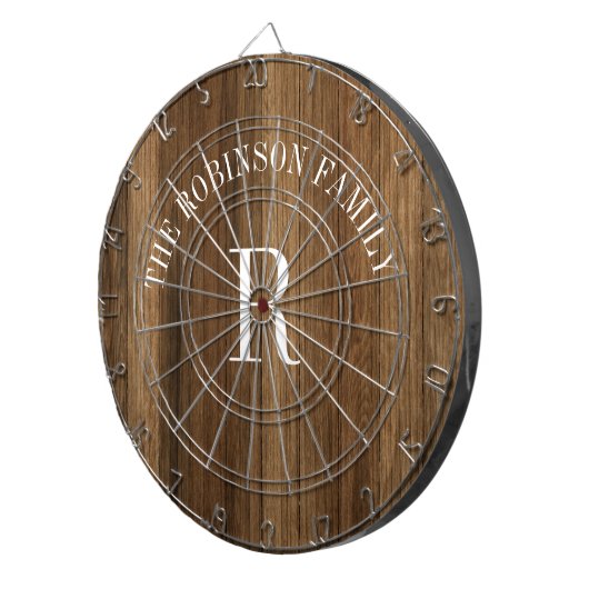 Rustic Wood Tone Monogram Dartbord (Voorkant Rechts)