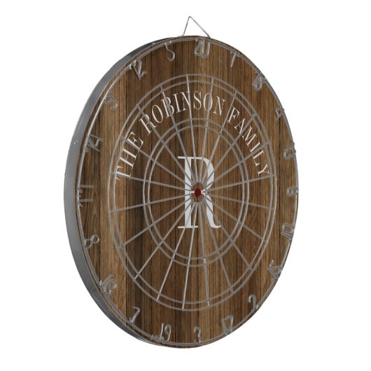 Rustic Wood Tone Monogram Dartbord (Voorkant Links)