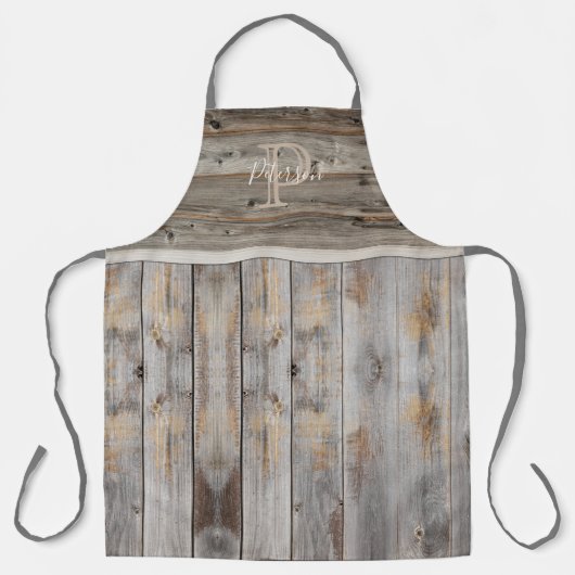 Rustic Wood Tone Monogram Grijs Schort (Voorkant)
