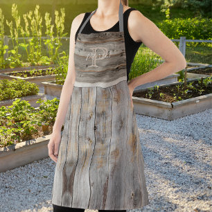 Rustic Wood Tone Monogram Grijs Schort